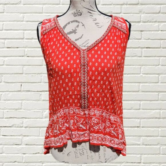 Patrons of Peace Fonda‎ Border Red Floral Print Top Large - Picture 1 of 7